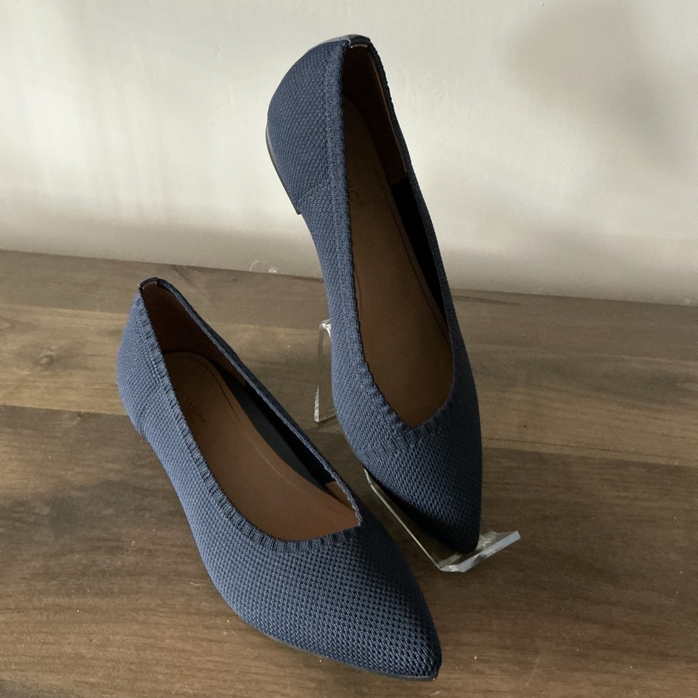 Vionic Dahlia Navy Blue Knit Pointed Toe Flat Shoes Womens Orthotic Comfort 10